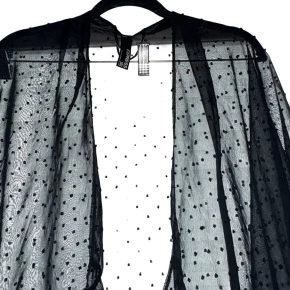 Express Womans Sheer Swiss Dot Kimono Duster-Black-One Size-GUC - Picture 2 of 6